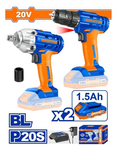 Set Llave De Impacto 20v + Atornillador 20v Wadfow Wck2017 Color Azul