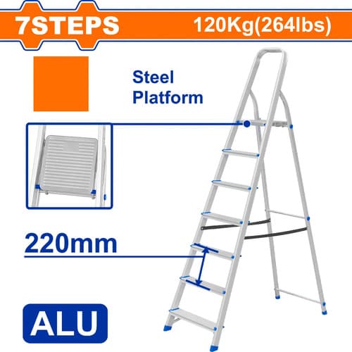 Escalera Familiar Aluminio 7 Escalones 120kg Wadfow Wld3h07 Inox