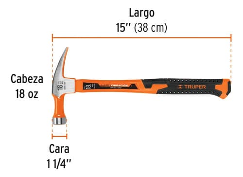 Martillo 510g Uña Recta, Mango Fibra De Vidrio, Truper