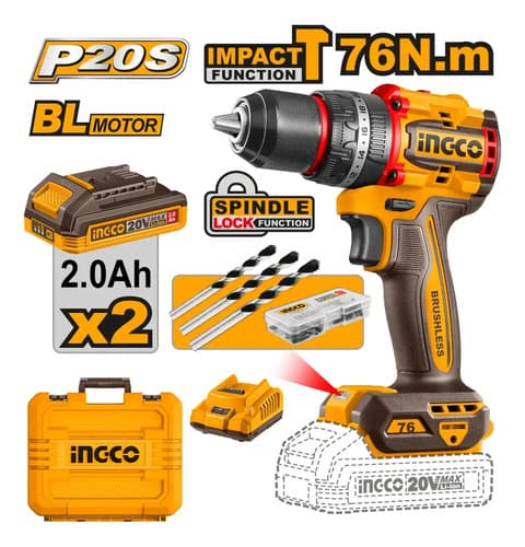 Taladro Atornillador C/percutor 76nm A Batería Brushless 20v Naranja Claro 0