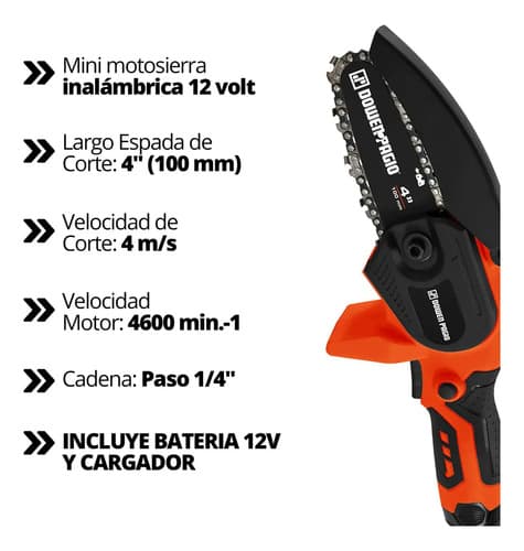 Mini Motosierra A Bateria Jardin Profesional 12v Dowen Pagio Color Naranja