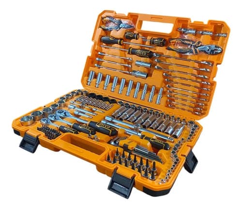 Set Kit 156 Herramientas Maletin Ingco Cromo Vanadio Racing Naranja Claro