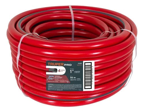 Manguera 1 P Tejido Reforzado De 4 Capas Antitorceduras 50 M Color Rojo