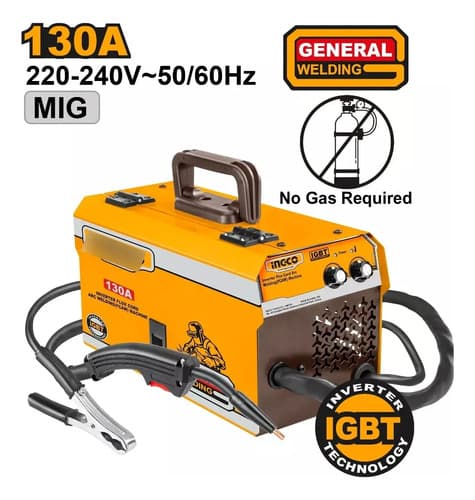 Soldadora Inverter Mig 130 Amper, Sin Gas Igbt Ingco Fc13012 Amarillo