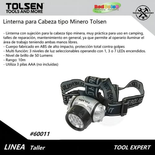 Linterna Luz 7 Led Minero P/cabeza Tolsen Multifunción 60011 Color De La Linterna Negro Color De La Luz Blanco