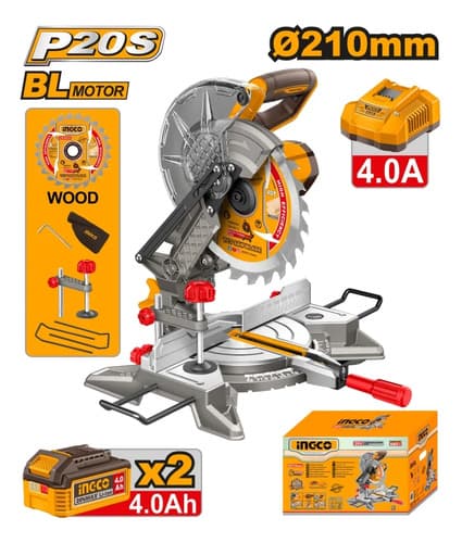 Sierra Ingletadora Ingco 210mm 20v + 2 Bat 4.0ah + Carg