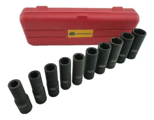 Juego Caja Dados Impacto 1/2 Pulgada 10 Piezas Crownman Negro