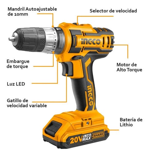 Taladro Percutor Atornillador 20v Portátil + Set Brocas Color Naranja Claro Frecuencia 50hz/60hz