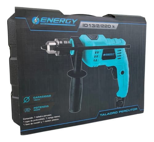 Taladro Percutor Eléctrico Energy 550w 13mm 2800rpm 2900gpm Turquesa