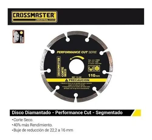 Disco Diamantado Segmentado Corte Seco 115 Mm Crossmaster 99 Negro