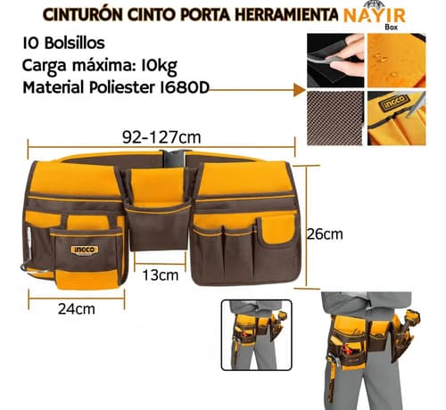 Bolso De Herramientas 20 Maletín Chaleco Cinturón Ingco Marrón Oscuro
