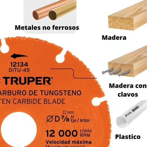 Disco 4 1/2'' Multiprop. Truper Multi Material Madera Metal Naranja