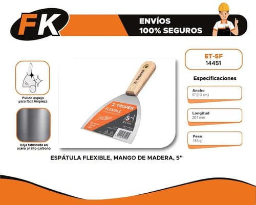 Espatula Flexible Mango De Madera 5 Pulgadas Truper 14451