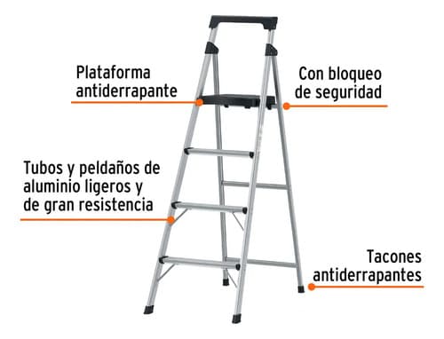 Escalera Tubular Plegable 4 Peldaños Aluminio 16765 Color No Aplica