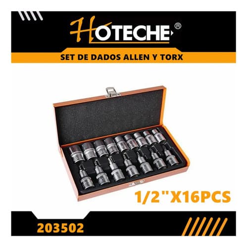 Set De Dados Allen Y Torx 16 Piezas Hoteche Color Plateado