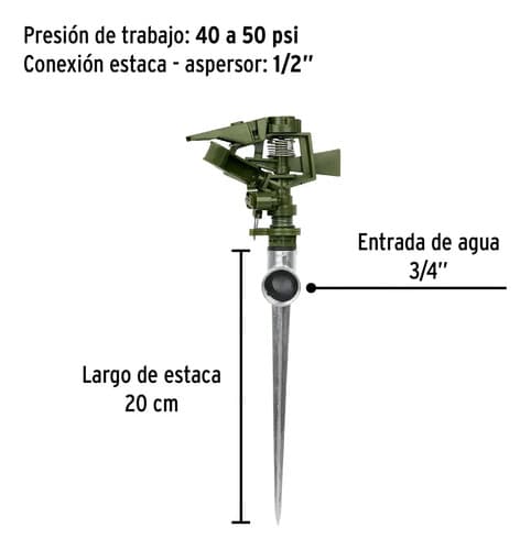 Aspersor Mecánico Pretul Con Estaca Para Riego De Jardín, 16 M De Alcance