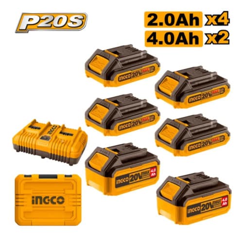 Set X 6 Baterias 20v P20s 4x2ah 2x4ah Cargador Doble Ingco C