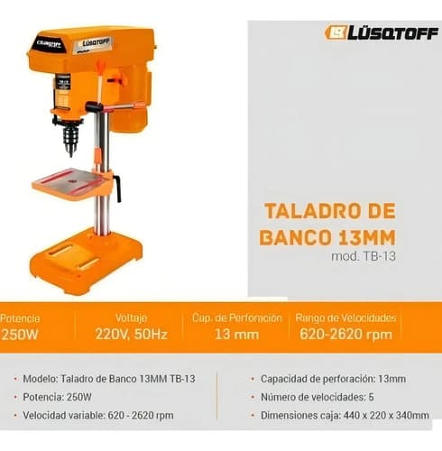 Taladro De Banco Perforador 13mm 5vel Con Morsa Lusqtoff Color Naranja Frecuencia 50 Mhz 50 Hz