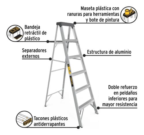 Escalera De Aluminio Tijera Pretul Est-35p Gris