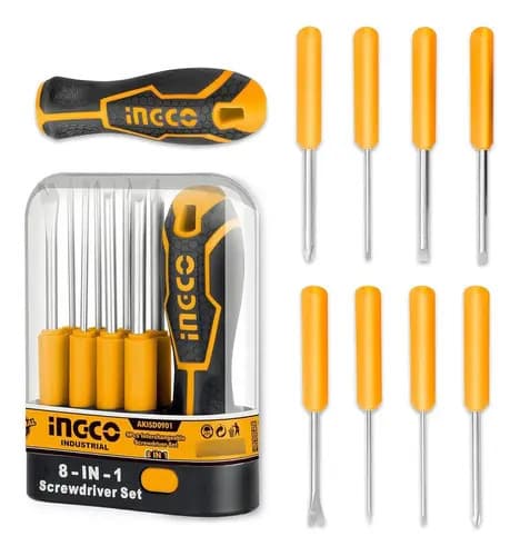 Juego De Destornilladores Ingco Con 8 Puntas Intercambiables Y Mango Ergonómico