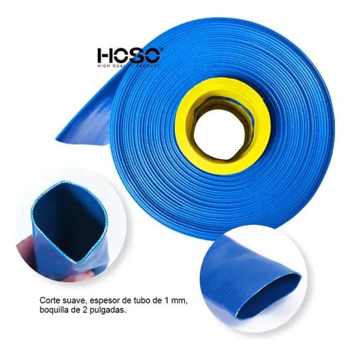 Manguera Pvc Plana 2 Pulgadas 6 Bar 100metros Motobomba Azul Azul