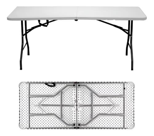 Mesa Plegable Picnic Con Asa Portátil 1,80mts Camping Catering Plastica Blanco