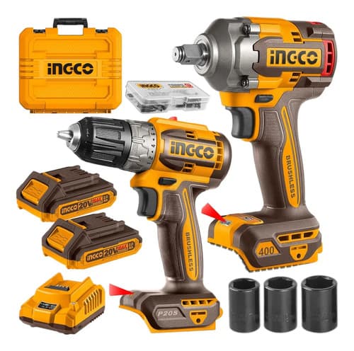 Kit Llave Impacto 400nm + Atornillador + Potencia C 2bat + Malt Color Naranja Claro 20 V