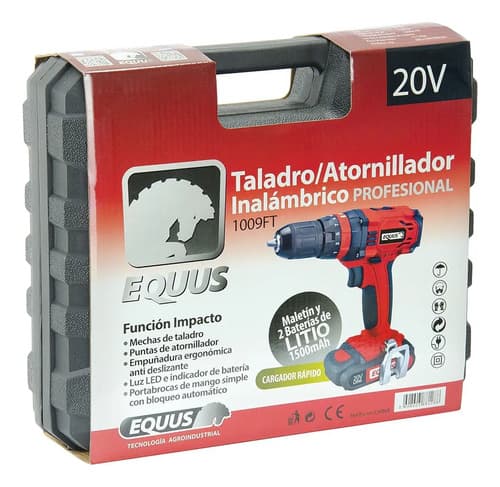 Taladro Atornillador Inalambrico Equus 1009ft 20v 2 Bateria Litio Maletin Color Rojo