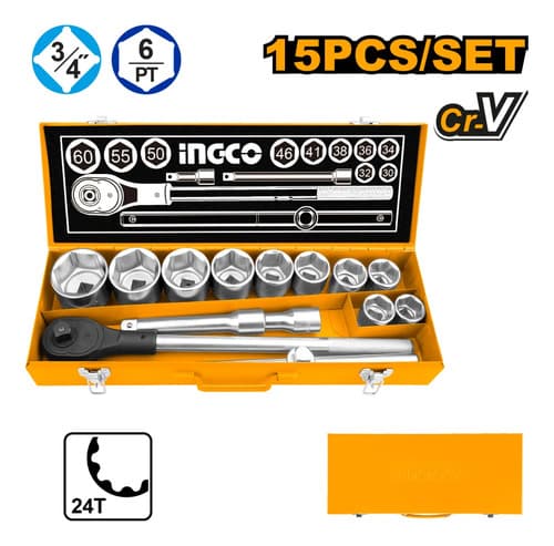 Juego Dados 15pcs 3/4  Ingco Hkts034151 Cromado