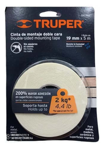 Cinta Doble Faz Truper 19mm X 5m - Ferrejido Color Blanco