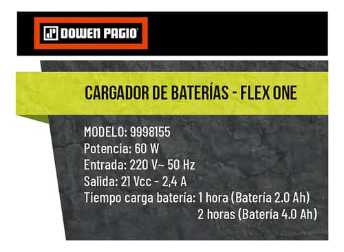 Cargador Rápido Para Baterías Dowen Pagio Flex One De 18v