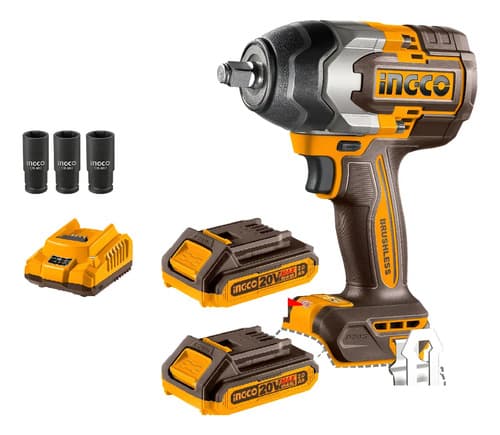 Llave De Impacto Ingco 850nm Con 2 Baterias 2.0ah Y Cargador Naranja Claro