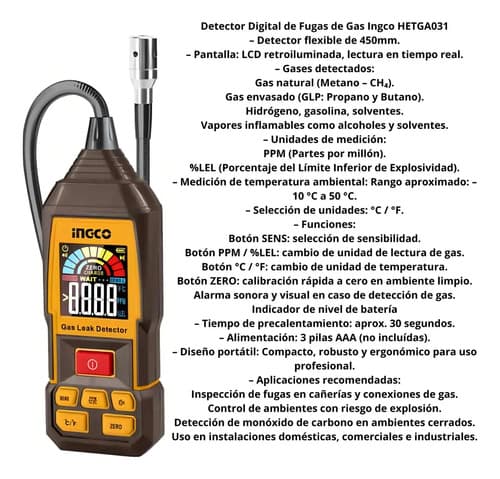 Detector Medidor Fugas De Gas Butano Propano Metano Ingco Marrón