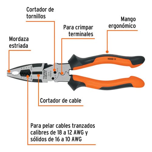 Pinza Multiuso 8 Electricista, Comfort Grip, Truper 103012