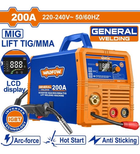 Soldadora Inverter Mag/mig/mma/tig 200a Pantalla Lcd Wadfow Azul