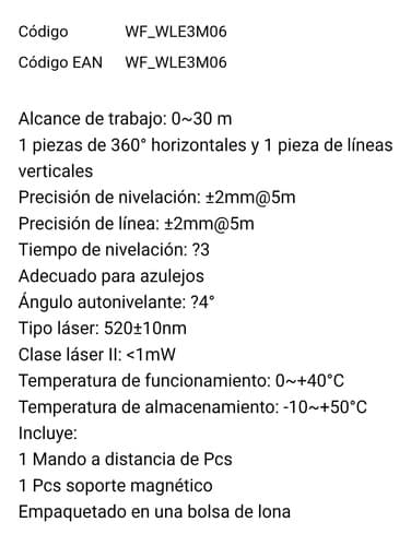 Nivel Laser Autonivelante Verde 30m Wadfow Wle3m06