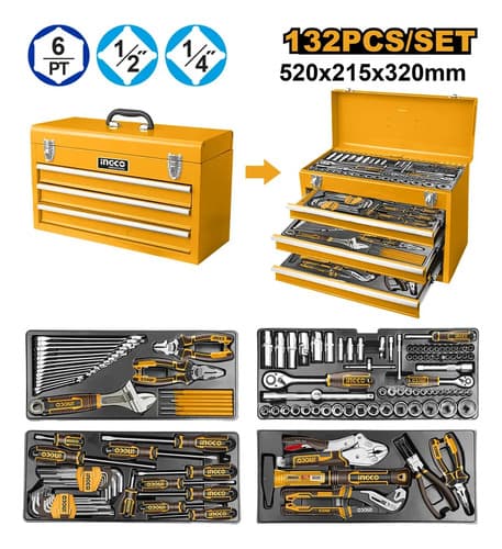 Set De 132 Herramientas En Valija Metalica Htcs221321 Ingco Color Amarillo