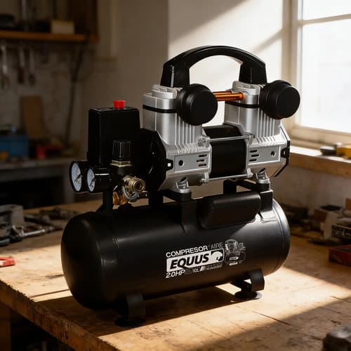 Compresor De Aire 10l Silencioso Sin Aceite Equus Negro