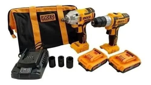 Llave Pistola De Impacto Inalámbrica 1/2 Ingco Twli20010 2bat Amarillo
