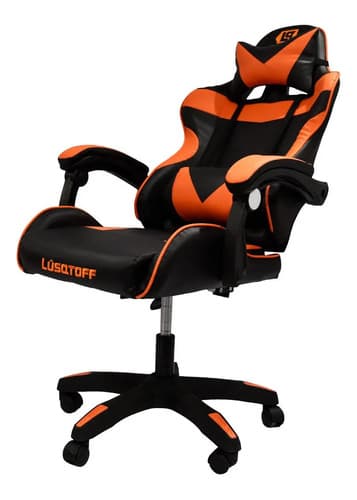 Sillon Silla Gamer Pro Lusqtoff Oficina Escritorio C/ruedas Negro/naranja Cuero Sintético