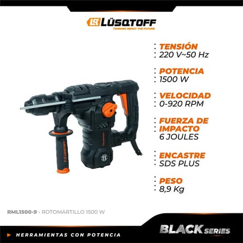 Rotomartillo Lusqtoff Rml1500-9 Percutor Sds Plus 1500w Black Series Negro 50 Hz