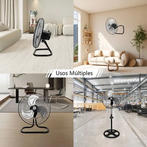 Ventilador Metalico Kit 3 En 1 X2 De Pie Pared Piso 50 Cm 60 Hz Negro Plata Acero Inoxidable 3