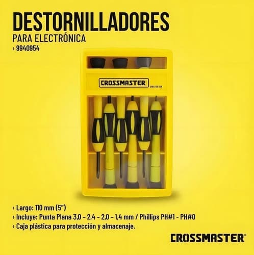 Juego De 6 Destornilladores Crossmaster Para Electrónica Con Puntas Planas Y Phillips