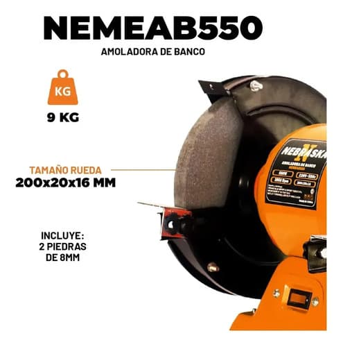 Amoladora Banco Afilador Nebraska 550w 8 PuLG 200mm 2.950rpm Naranja