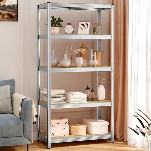 Rack Metálico 5 Estantes Ajustables 175kg Acero/mdf 180x90x40cm Plateado