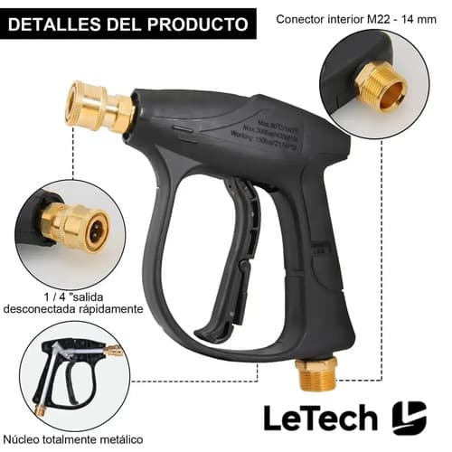 Hidrolavadora Letech Industrial Con 5 Boquillas, Portátil Y De Alta Presión Negro