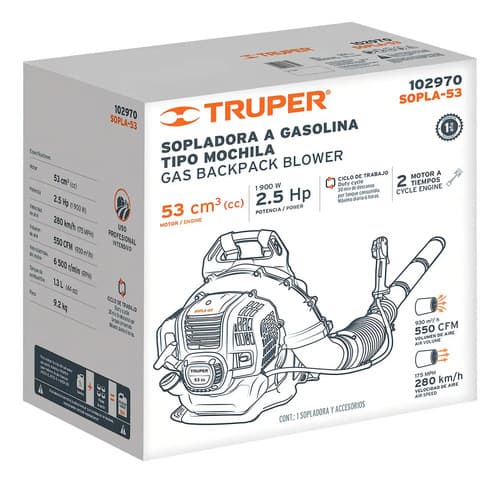 Sopladora Motor 53 Cc A Gasolina Tipo Mochila Truper Sopla-53 Naranja
