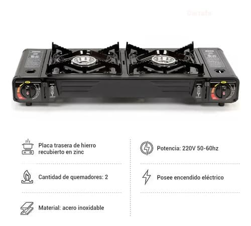 Anafe Camping Doble Cocina Portatil 2 Hornallas Gas Propano Butano O Garrafa Imback
