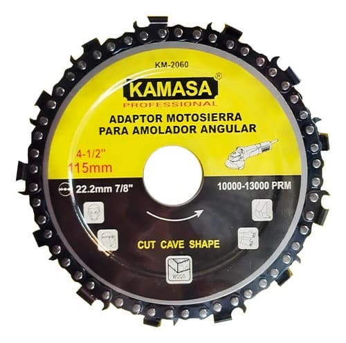 Disco Corte Kamasa Km2060 Motosierra Amoladora Madera 115mm 26 Dientes Amarillo