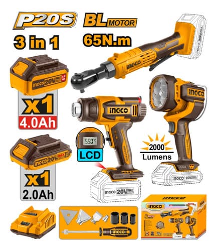 Kit Ingco Llave Crique + Pistola Calor + Lint Cosli241196